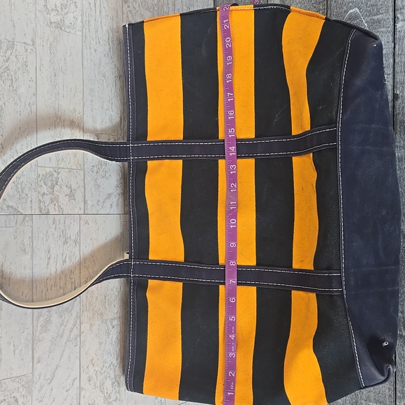 L.L. Bean Vintage Color Block Large Canvas Tote Bag Navy Yellow - Picture 11 of 15
